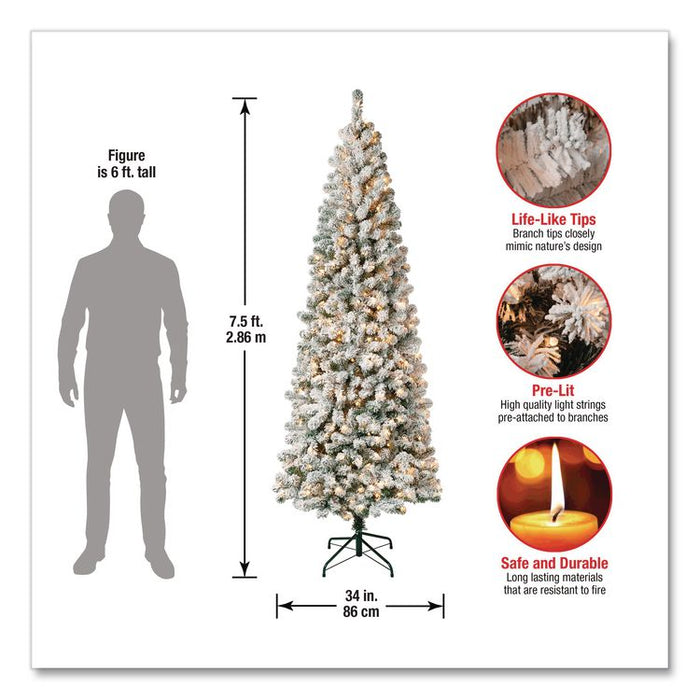 Pre-Lit Acacia Medium Flocked Tree, 34" x 34" x 89", Green Tree, Green Tree Stand