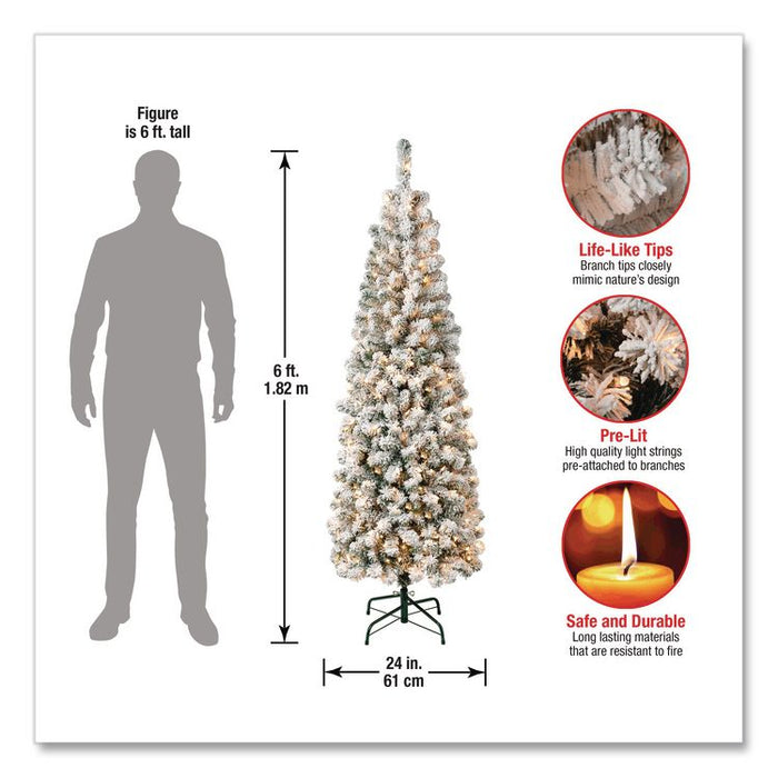 Pre-Lit Acacia Flocked Slim Tree, 24" x 24" x 70.8", Green Tree, Green Tree Stand