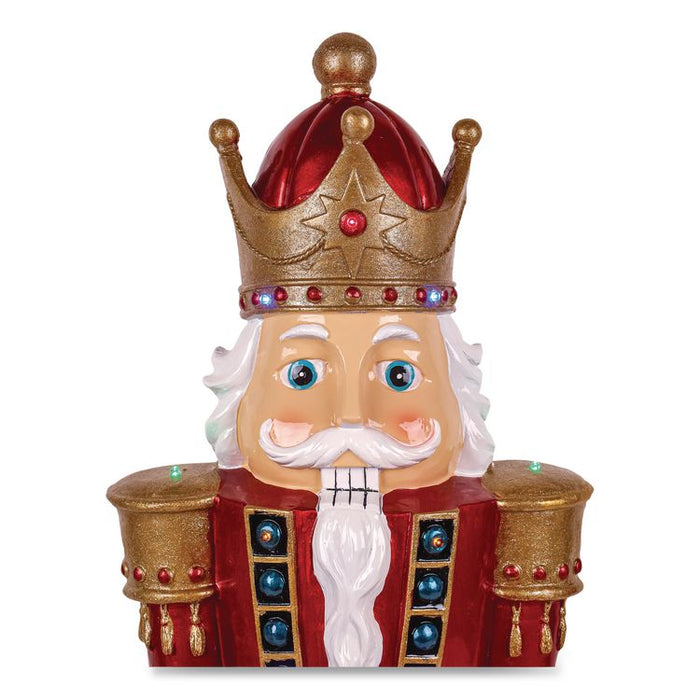 Nutcracker Christmas Decor, AC Powered, Blue/Green/Red/Yellow LED Lights, 10" x 11.37" x 36.5", Red