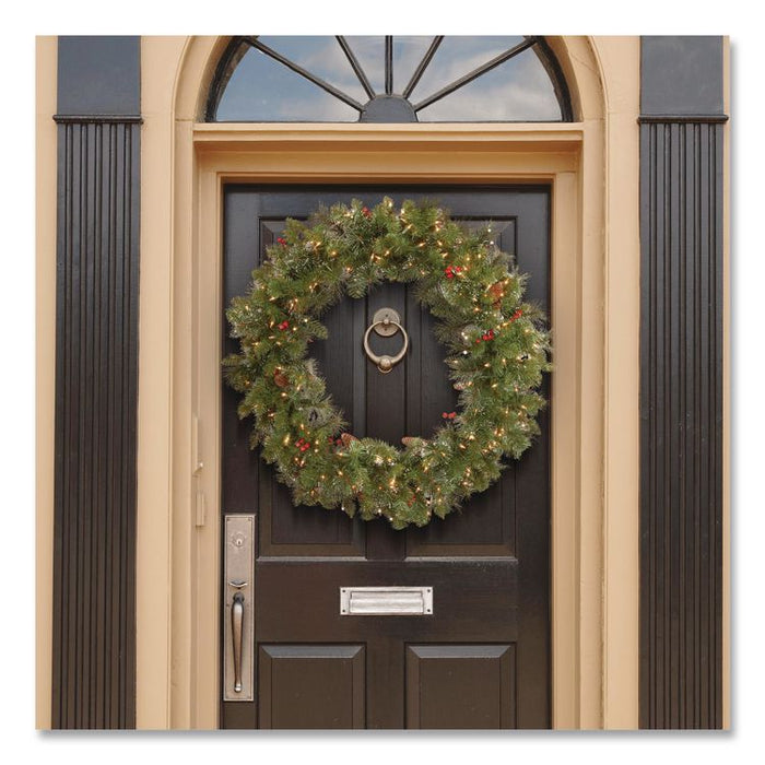 Pre-Lit Crestwood Spruce Wreath, AC Powered, Clear Incandescent Lights, 36" Diameter x 5"h, Green