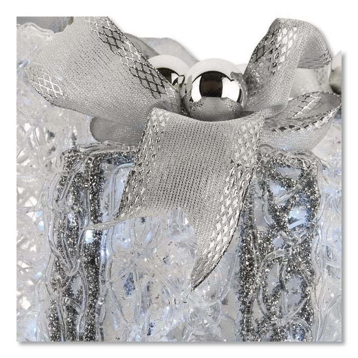 Pre-Lit Decorated White Gift Box Assortment, AC Powered, Cool White LED Lights, 8", 10", 12", White