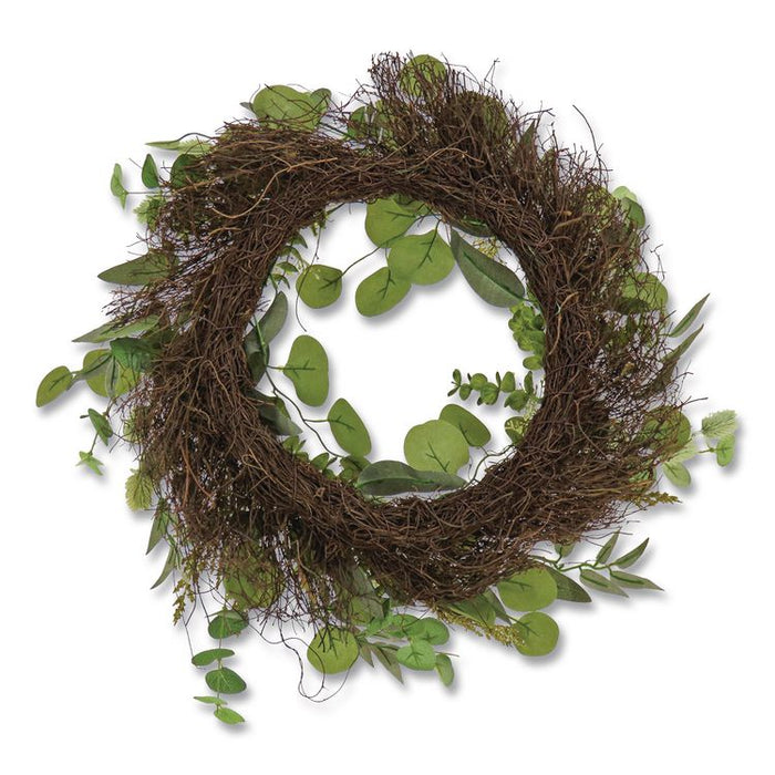 Eucalyptus and Baby's Breath Spring Wreath, 22" Diameter x 5" h, Green