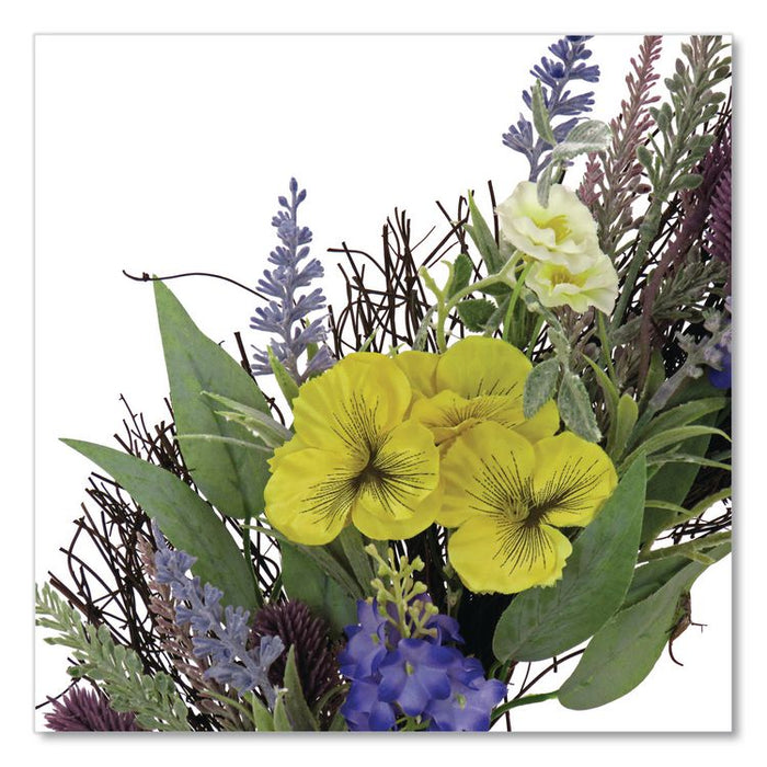 Pansy and Lavender Wreath, 22" Diameter x 4.5" h, Yellow
