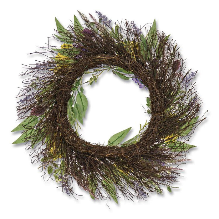 Pansy and Lavender Wreath, 22" Diameter x 4.5" h, Yellow