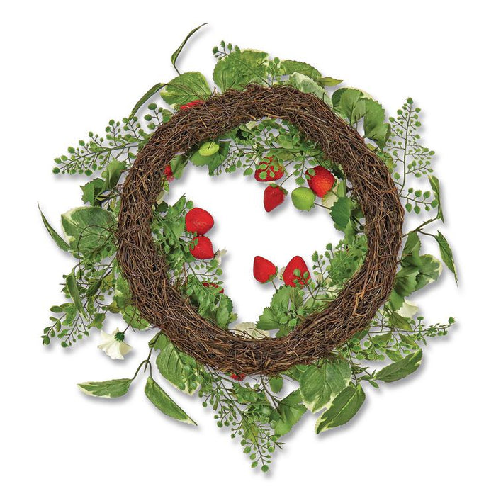 Petunia and Strawberry Wreath,  22" Diameter x 5"h, White