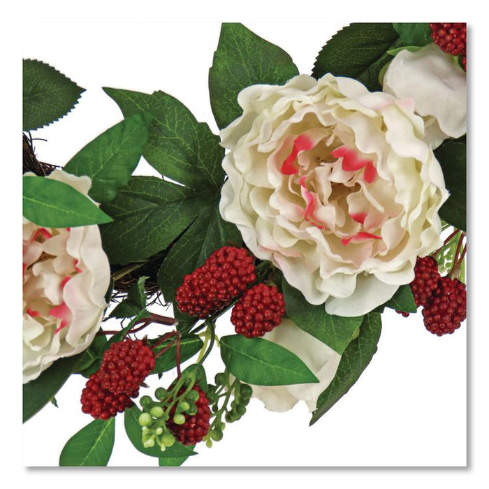 Peony and Raspberry Wreath, 22" Diameter x 5"h, Beige