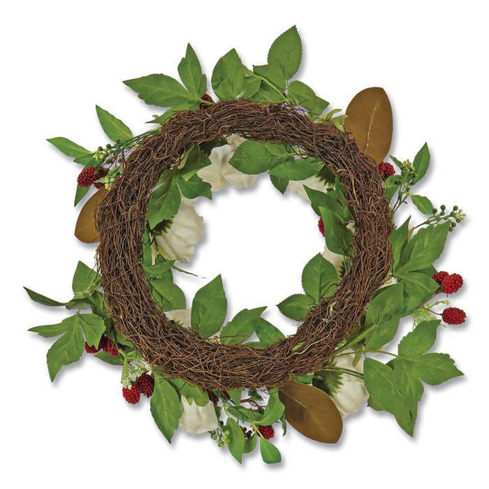 Peony and Raspberry Wreath, 22" Diameter x 5"h, Beige