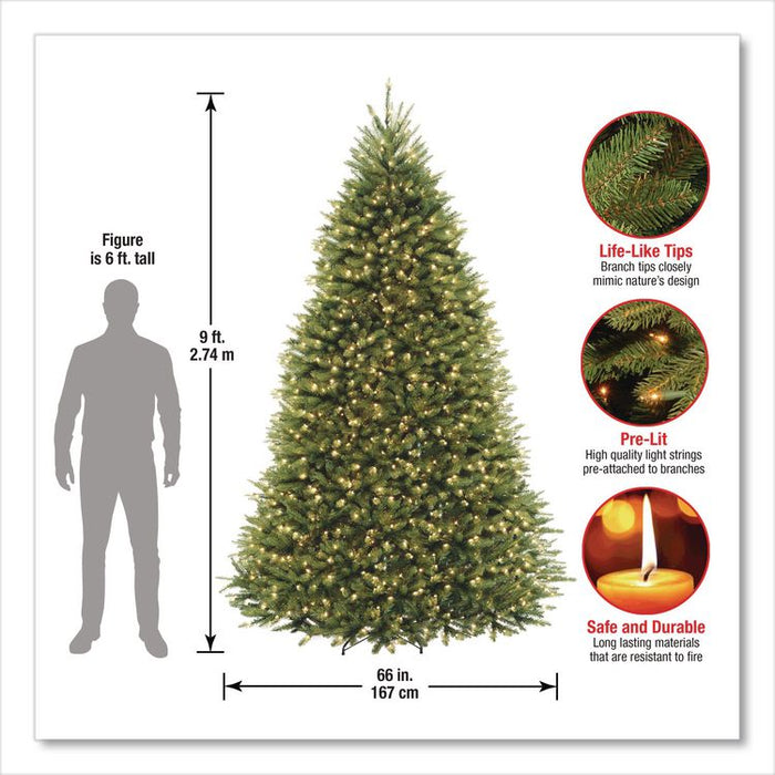 Pre-Lit Dunhill Fir Tree, 66" x 66" x 108", 900 Clear Lights, Green Tree, Green Tree Stand