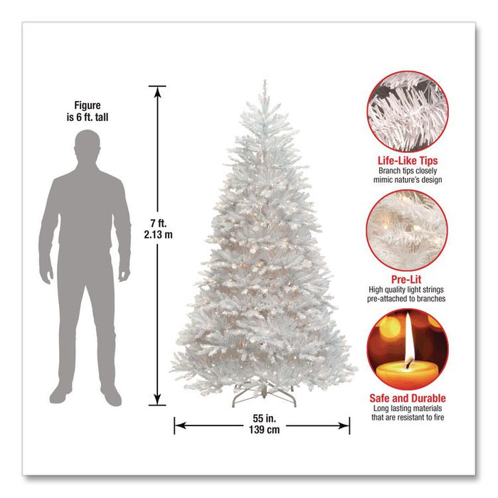 Pre-Lit Dunhill Fir White Tree, 59" x 55" x 84", White Tree, White Tree Stand