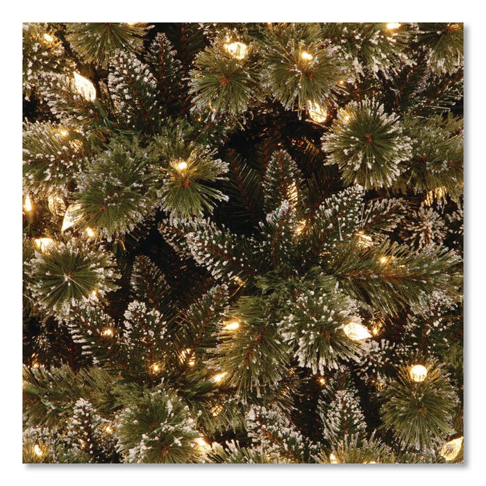 Pre-Lit Glittery Bristle Slim Tree, 42" x 42" x 90", Green Tree, Green Tree Stand