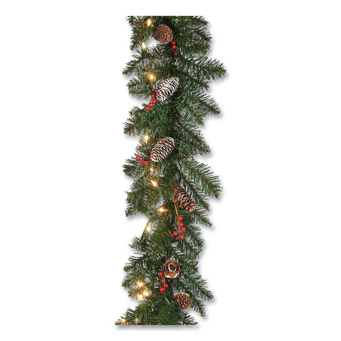 Pre-Lit Glittery Mountain Spruce Garland, AC Powered, Clear Incandescent Lights, 108" Long, Green