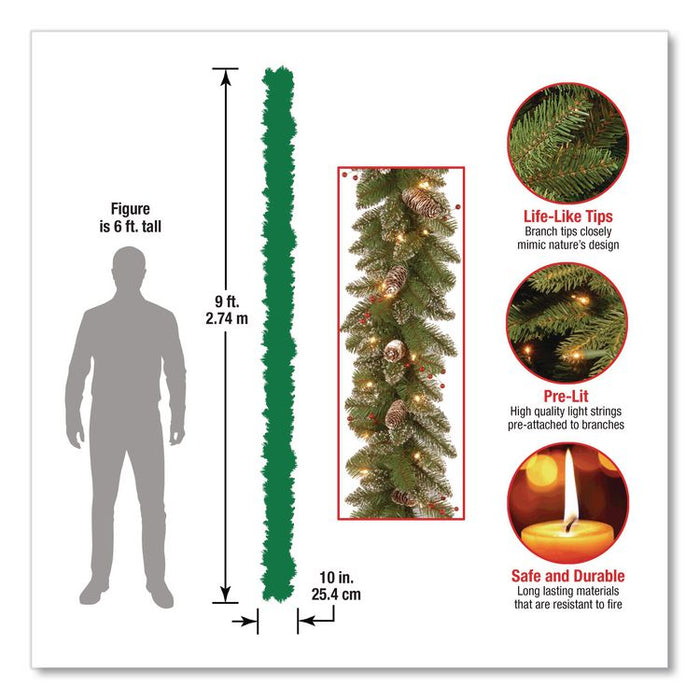 Pre-Lit Glittery Mountain Spruce Garland, AC Powered, Clear Incandescent Lights, 108" Long, Green