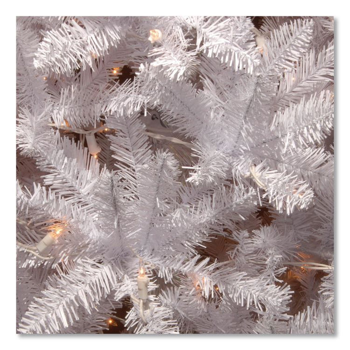 Pre-Lit Kingswood Fir Pencil Slim Tree, 35" x 35" x 108", White Tree, White Tree Stand