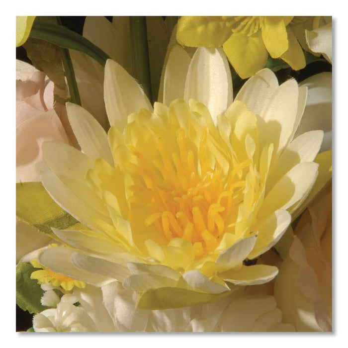 Spring White Daises and Roses Flowerpot, 9" x 9" x 17", White Flowers, White Pot