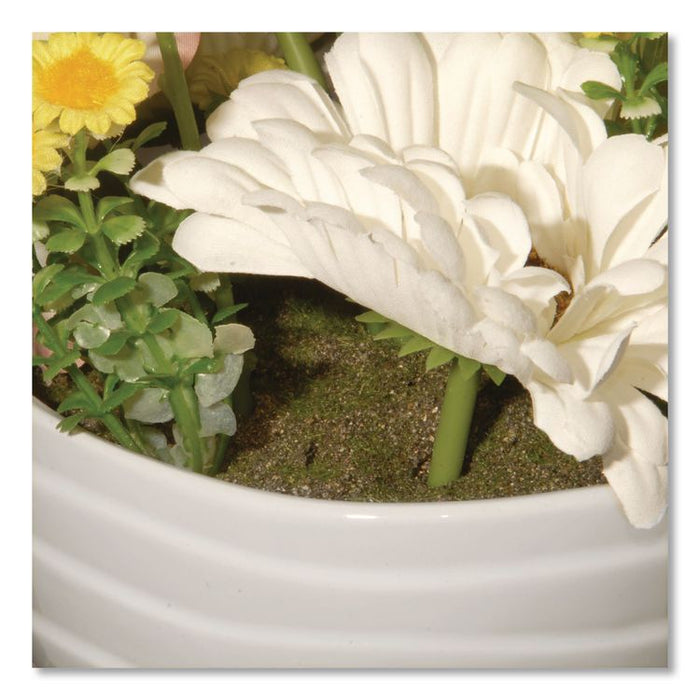 Spring White Daises and Roses Flowerpot, 9" x 9" x 17", White Flowers, White Pot