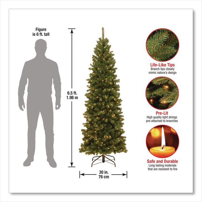 Pre-Lit North Valley Spruce Pencil Slim Tree, 30" x 30" x 78", Green Tree, Green Tree Stand