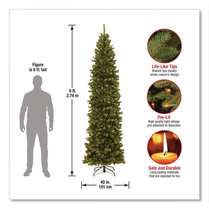 Pre-Lit North Valley Spruce Pencil Slim Tree, 40" x 40" x 108", Green Tree, Green Tree Stand