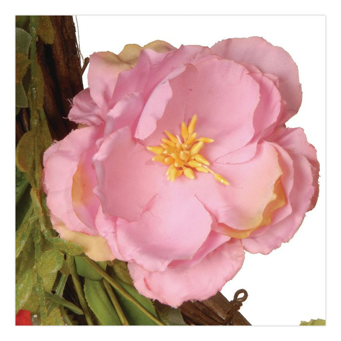 Spring Wreath, 22" Diameter x 3" h, Green/Pink/Red/Yellow
