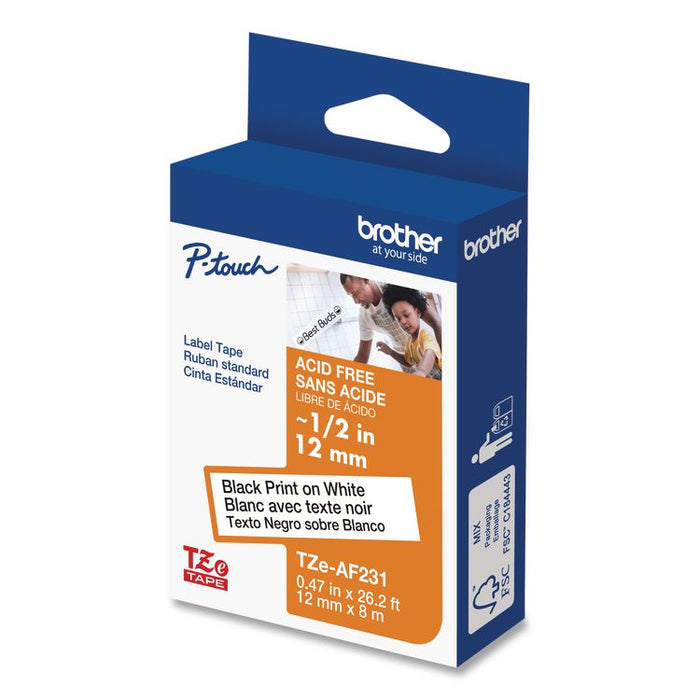 TZ Photo-Safe Tape Cartridge for P-Touch Labelers, 0.47" x 26.2 ft, Black on White