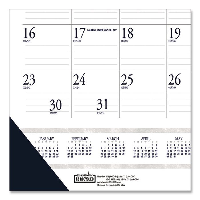 Recycled Two-Color Monthly Desk Pad Calendar with Notes Section, 22 x 17, Blue Binding/Corners, 12-Month (Jan-Dec): 2026