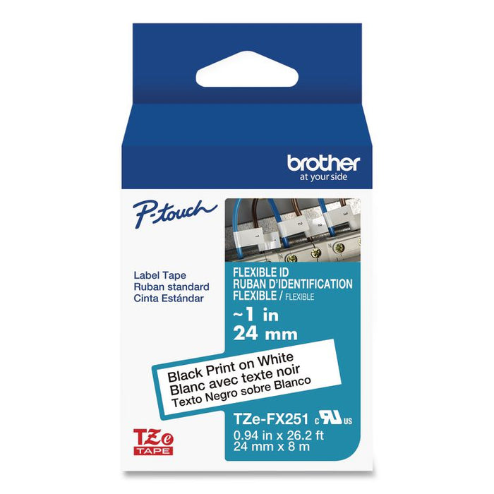 TZe Flexible Tape Cartridge for P-Touch Labelers, 0.94" x 26.2 ft, Black on White