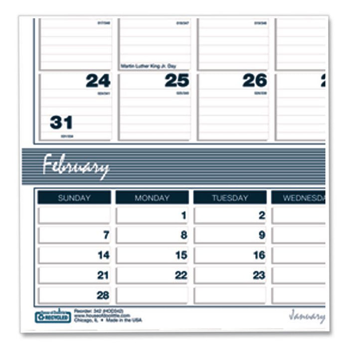 Bar Harbor Recycled Wirebound 3-Months-per-Page Wall Calendar, 15.5 x 22, White/Blue/Gray, 14-Month: Dec 2025 to Jan 2027