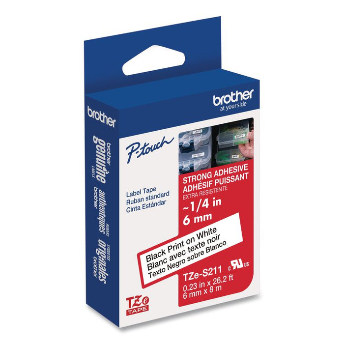 TZe Extra-Strength Adhesive Laminated Labeling Tape, 0.23" x 26.2 ft, Black on White