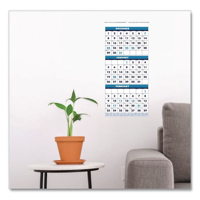 Recycled Three-Month Format Wall Calendar, Vertical Orientation, 8 x 17, White Sheets, 14-Month: Dec 2025 to Jan 2027