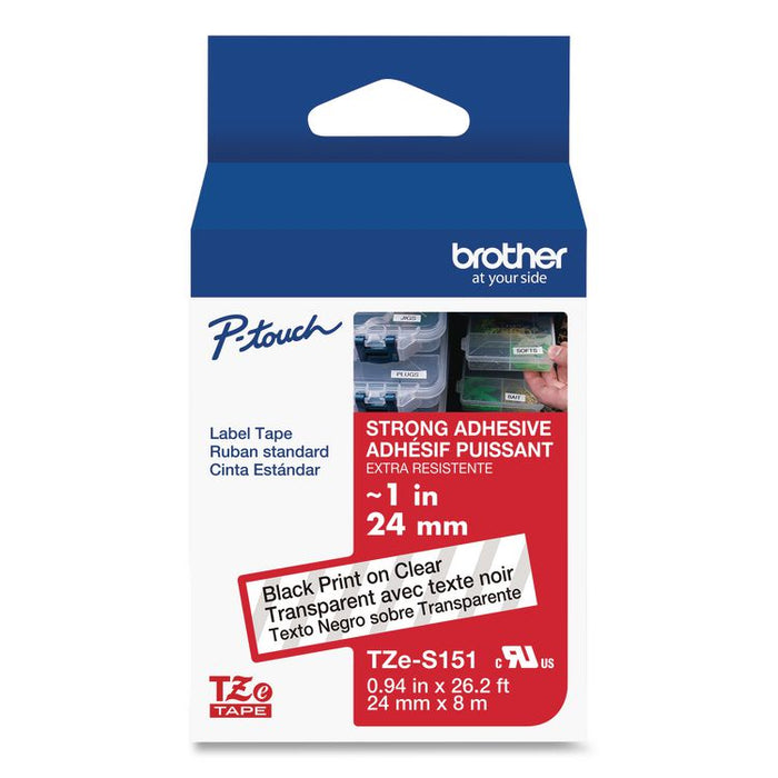 TZe Extra-Strength Adhesive Laminated Labeling Tape, 0.94" x 26.2 ft, Black on Clear