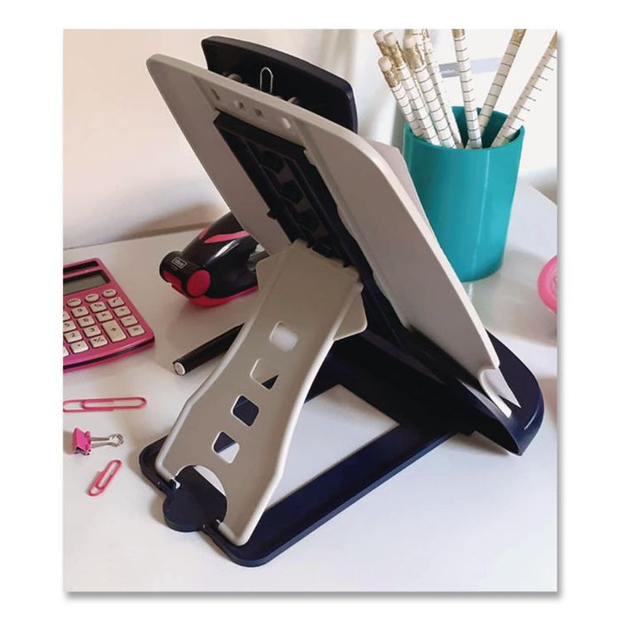 InSight Adjustable Book/Copyholder, Holds Up to 50 Legal Size Sheets, Metal, Midnight Blue/Gray