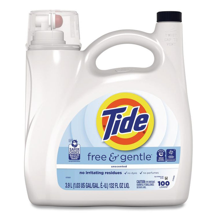 Free and Gentle Liquid Laundry Detergent, HE Compatible, 100 Loads, 132 oz Bottle, 4/Carton