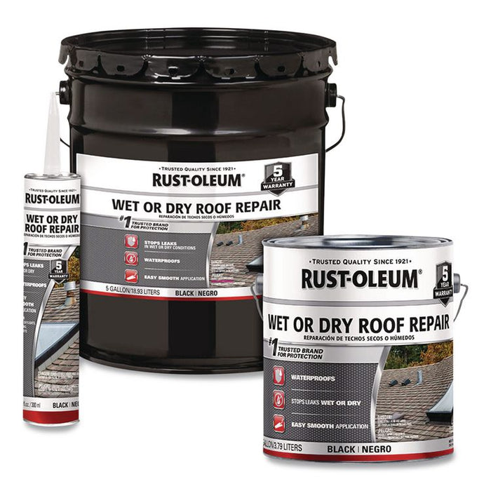 Wet or Dry Black Plastic Cement Roofing Repair Adhesive, Black, 5 gal Bucket