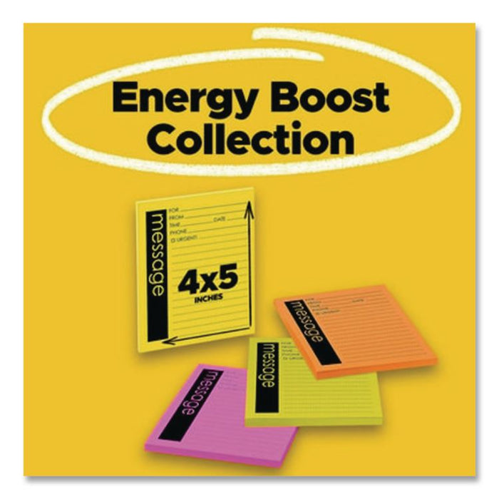 Self-Stick Message Pad, Note Ruled, 4" x 5", Energy Boost Collection Colors, 50 Sheets/Pad, 4 Pads/Pack