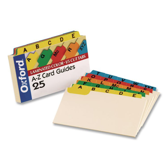 Manila Index Card Guides with Laminated Tabs, 1/5-Cut Top Tab, A to Z, 5 x 8, Manila, 25/Set