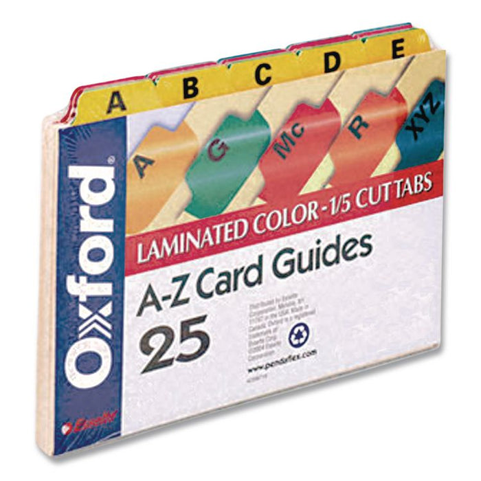 Manila Index Card Guides with Laminated Tabs, 1/5-Cut Top Tab, A to Z, 3 x 5, Manila, 25/Set