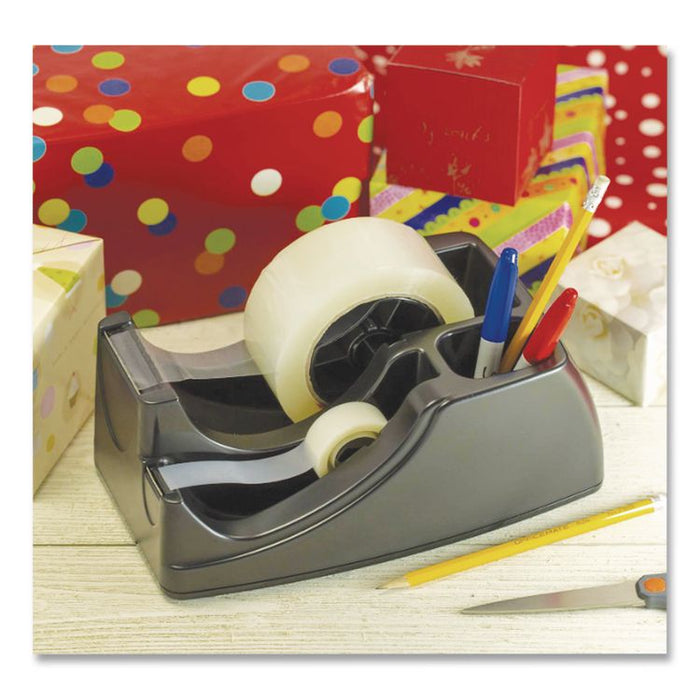Recycled 2-in-1 Heavy Duty Tape Dispenser, 1" and 3" Cores, Plastic, Black