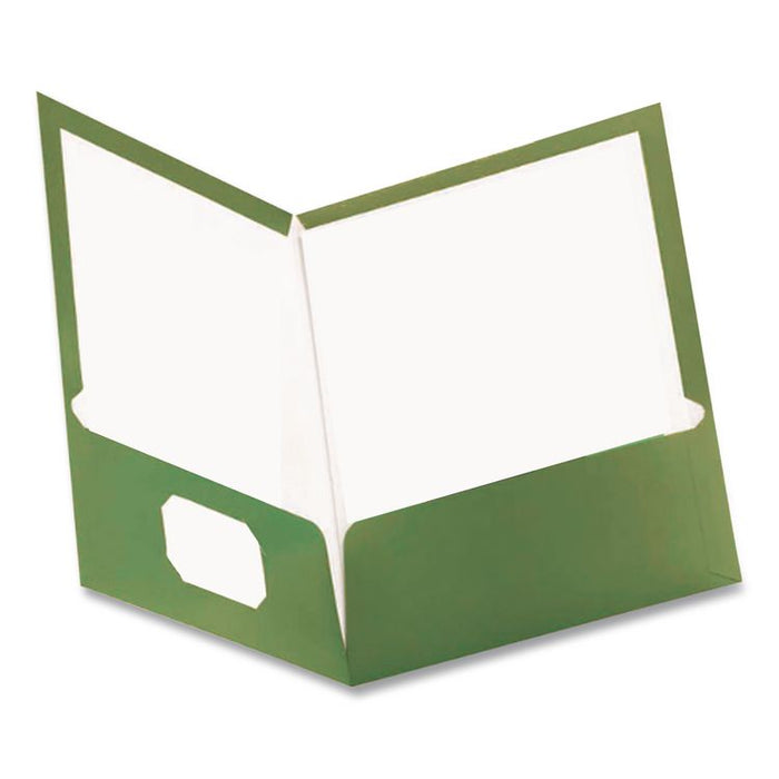 Metallic Laminated Twin Pocket Folders, Accommodates (100) 11 x 8.5 Sheets, Green, 25/Box