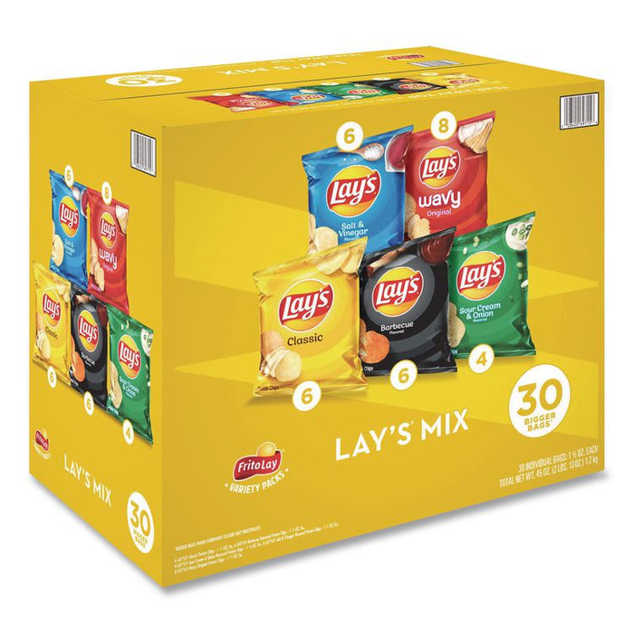Potato Chip Variety Mix, Assorted Flavors, 1.5 oz Bag, 30 Bags/Carton