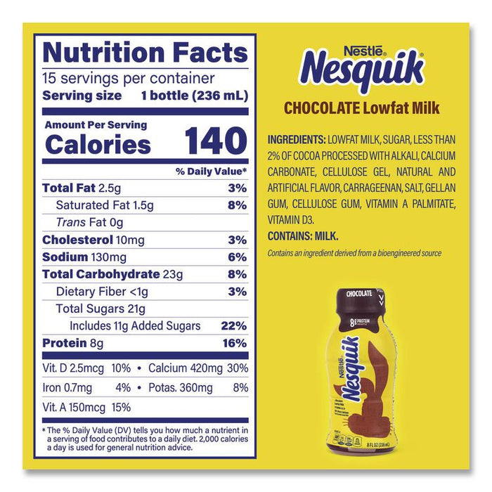 Nesquik Chocolate Lowfat Milk, 8 oz Bottle,  15/Carton