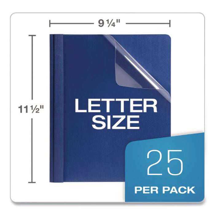 Clear Front Linen Report Cover, Three-Prong Fastener, 0.5" Capacity, 8.5 x 11, Clear/Navy, 25/Box