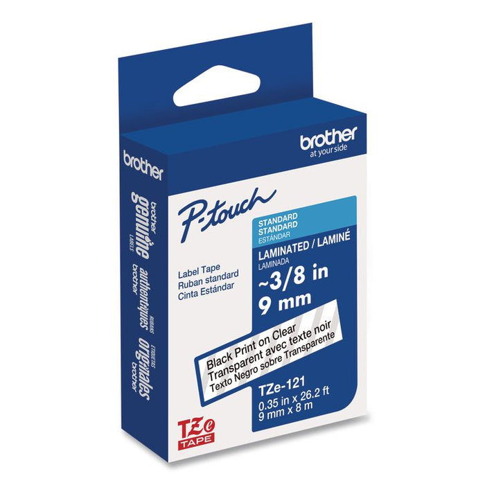 TZe Standard Adhesive Laminated Labeling Tape, 0.35" x 26.2 ft, Black on Clear