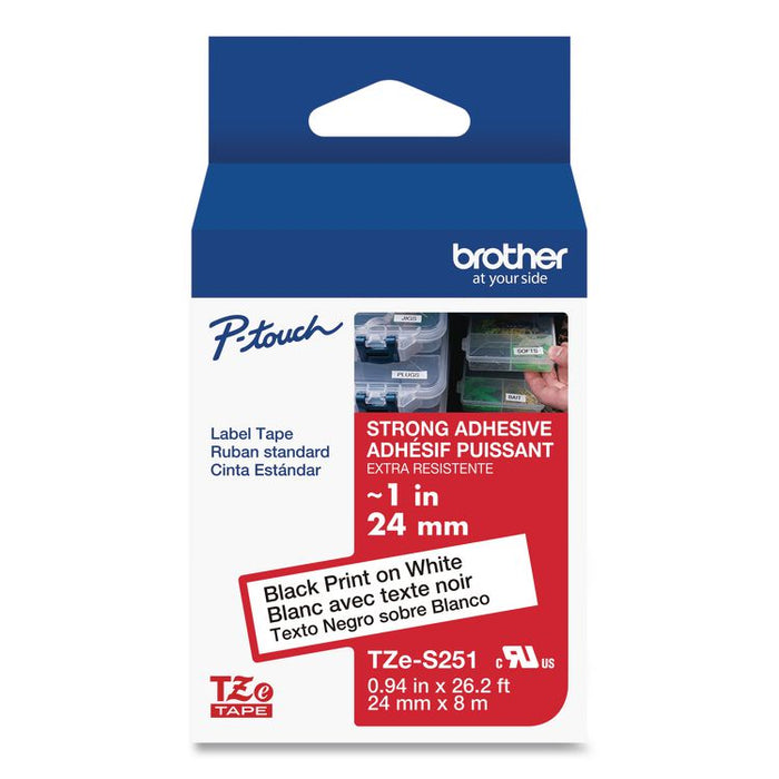 TZe Extra-Strength Adhesive Laminated Labeling Tape, 0.94" x 26.2 ft, Black on White