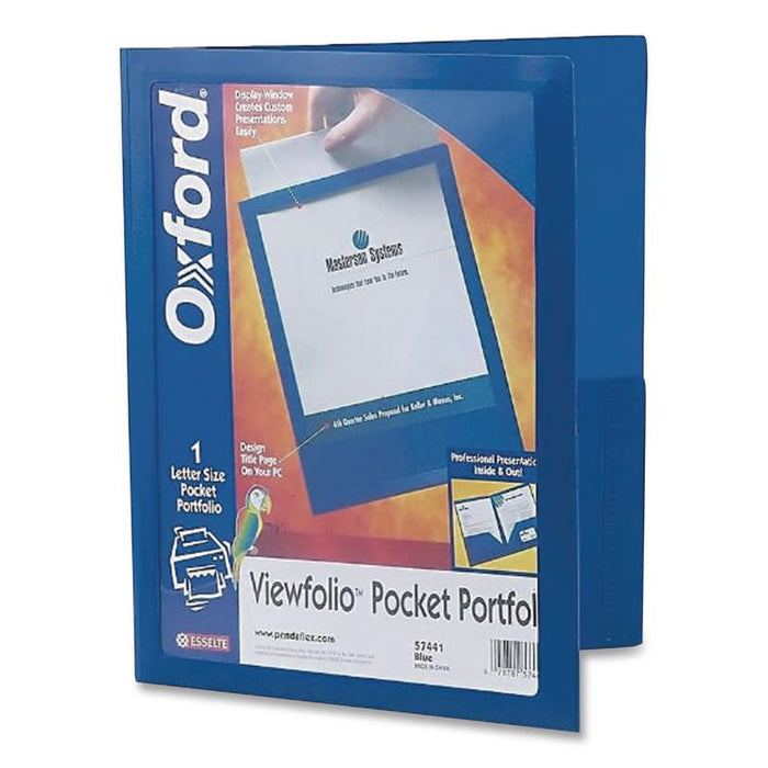 ViewFolio Poly Twin-Pocket Folders, Accommodates (100) 11 x 8.5 Sheets, Clear Front Cover, Blue Back Cover