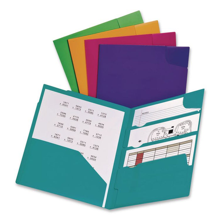 Divide It Up Four-Pocket Poly Folder, Accommodates (110) 11 x 8.5 Sheets, Randomly Assorted Colors