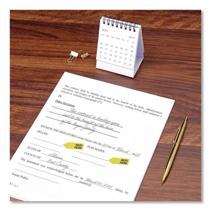 Arrow Message Page Flag Refills, "Sign Here", Yellow, 120 Flags/Roll, 6 Rolls/Box