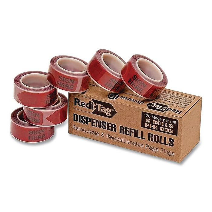 Arrow Message Page Flag Refills, "Sign Here", Red, 120 Flags/Roll, 6 Rolls