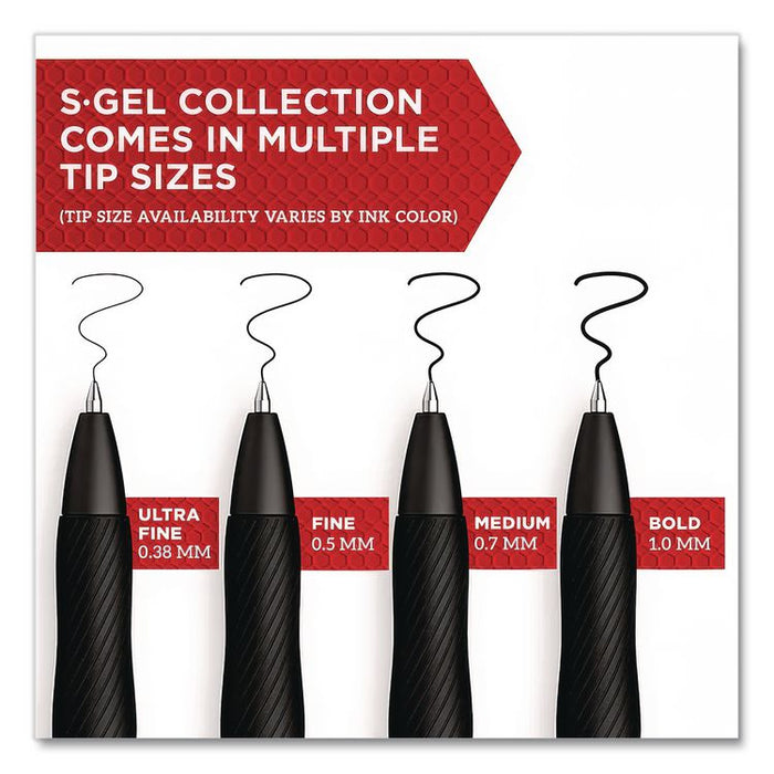 S-Gel High-Performance Gel Pen, Retractable, Extra-Fine 0.38 mm, Black Ink, Black Barrel, Dozen