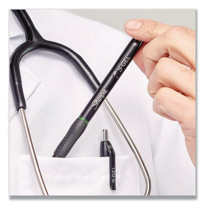 S-Gel High-Performance Gel Pen, Retractable, Extra-Fine 0.38 mm, Black Ink, Black Barrel, Dozen