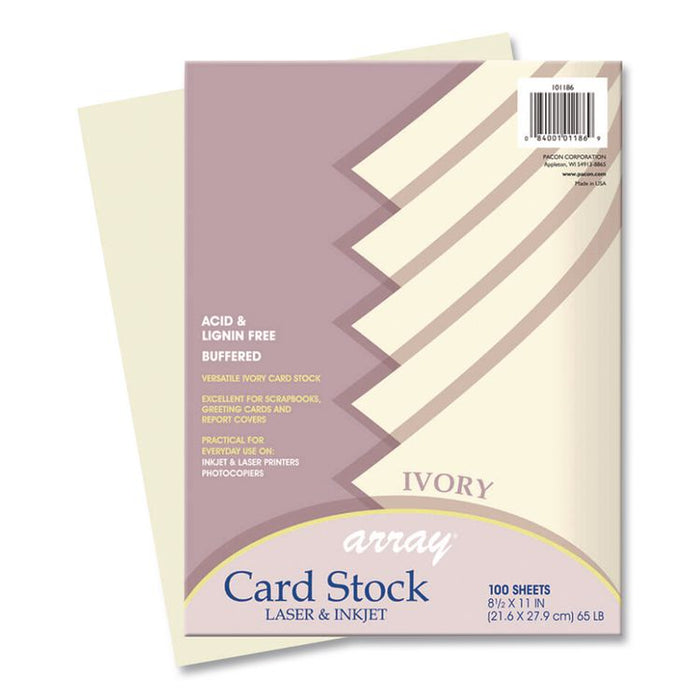 Array Card Stock, 65 lb Cover Weight, 8.5 x 11, Ivory, 100/Pack