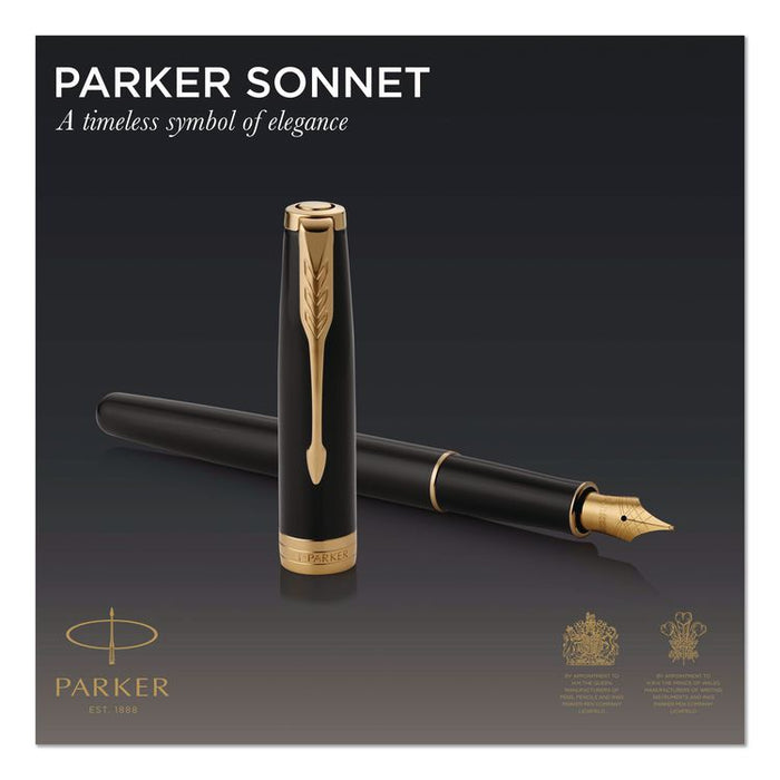 Sonnet Fountain Pen with Gift Box, Medium Fountain Nib, Black Ink, Black/Gold Barrel